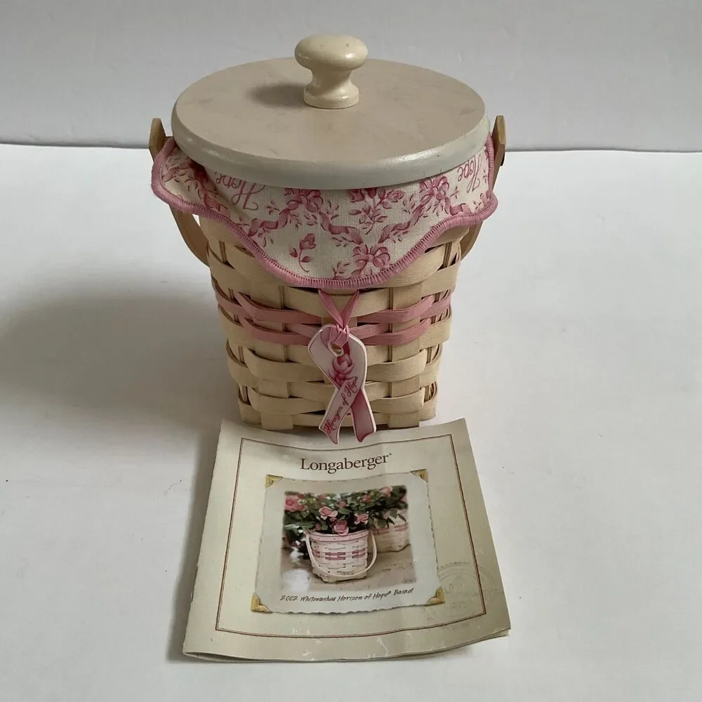 Longaberger 2002 Whitewashed Horizon of Hope Basket Liner Protector Tie On
